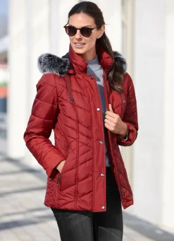 Best BADER Jacke mit abnehmbarem Kunstpelz-Besatz GRANATROT