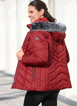 Best BADER Jacke mit abnehmbarem Kunstpelz-Besatz GRANATROT