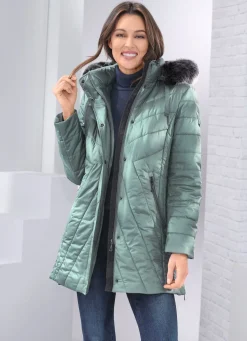 Sale BADER Jacke mit abnehmbarem Kunstpelz-Besatz JADEGRÜN