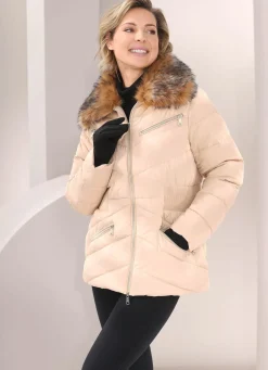 Outlet BADER Jacke mit abnehmbarem Kunstpelz-Besatz am Kragen ECRU