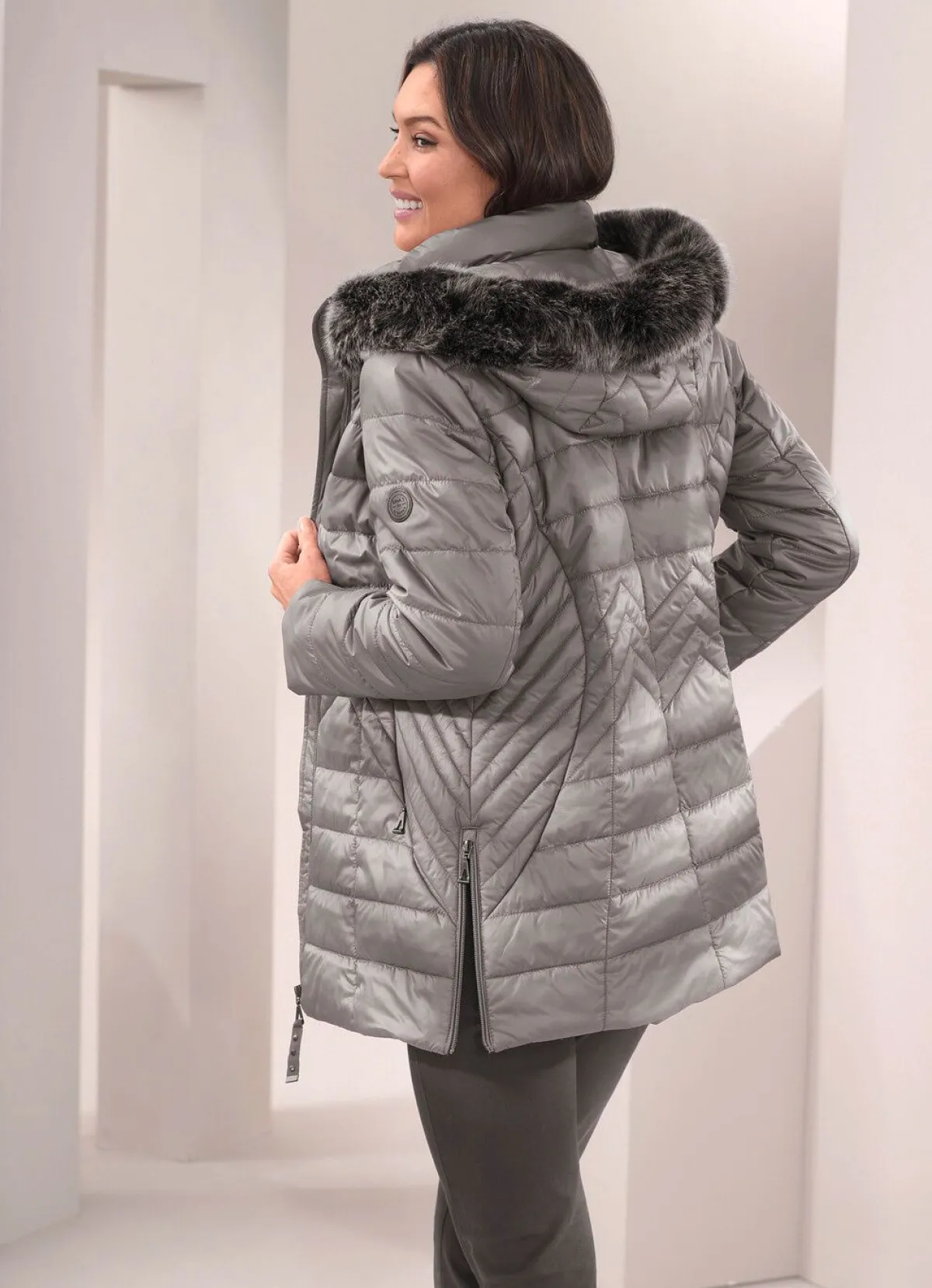 Outlet BADER Jacke mit abnehmbarem Kunstpelz-Besatz GRAU
