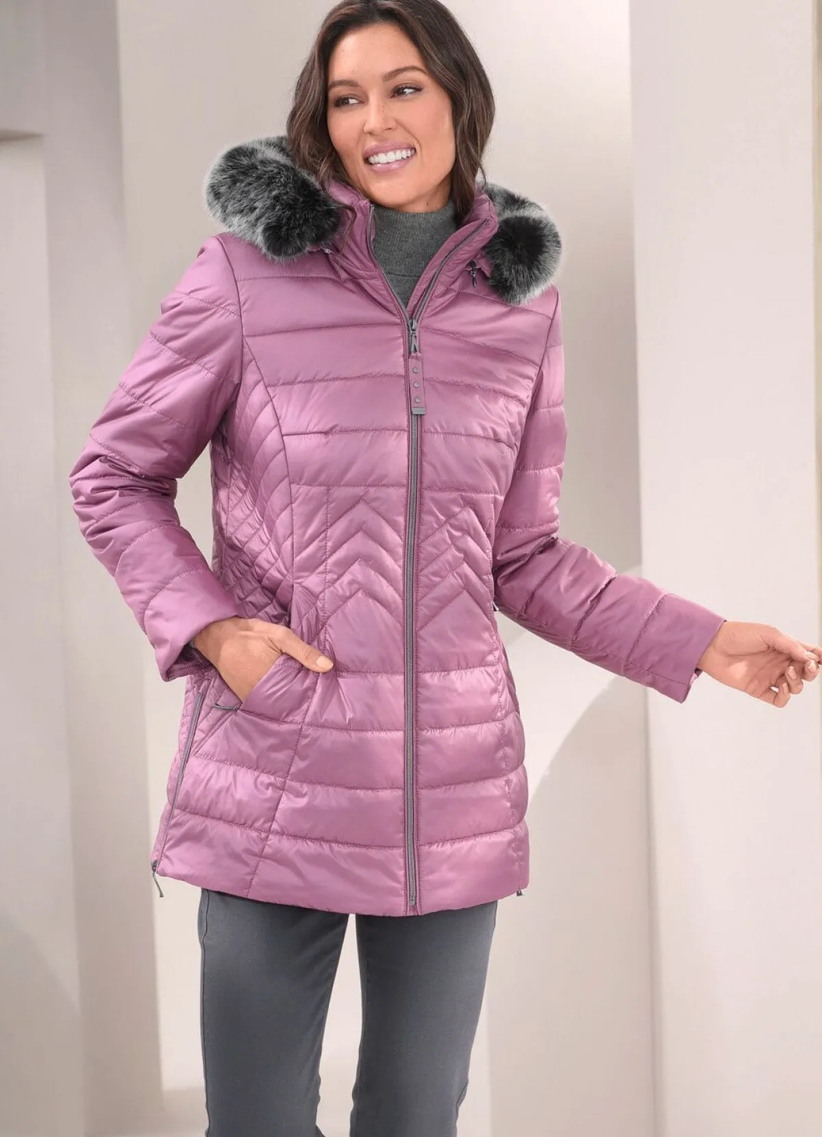 Discount BADER Jacke mit abnehmbarem Kunstpelz-Besatz KROKUS