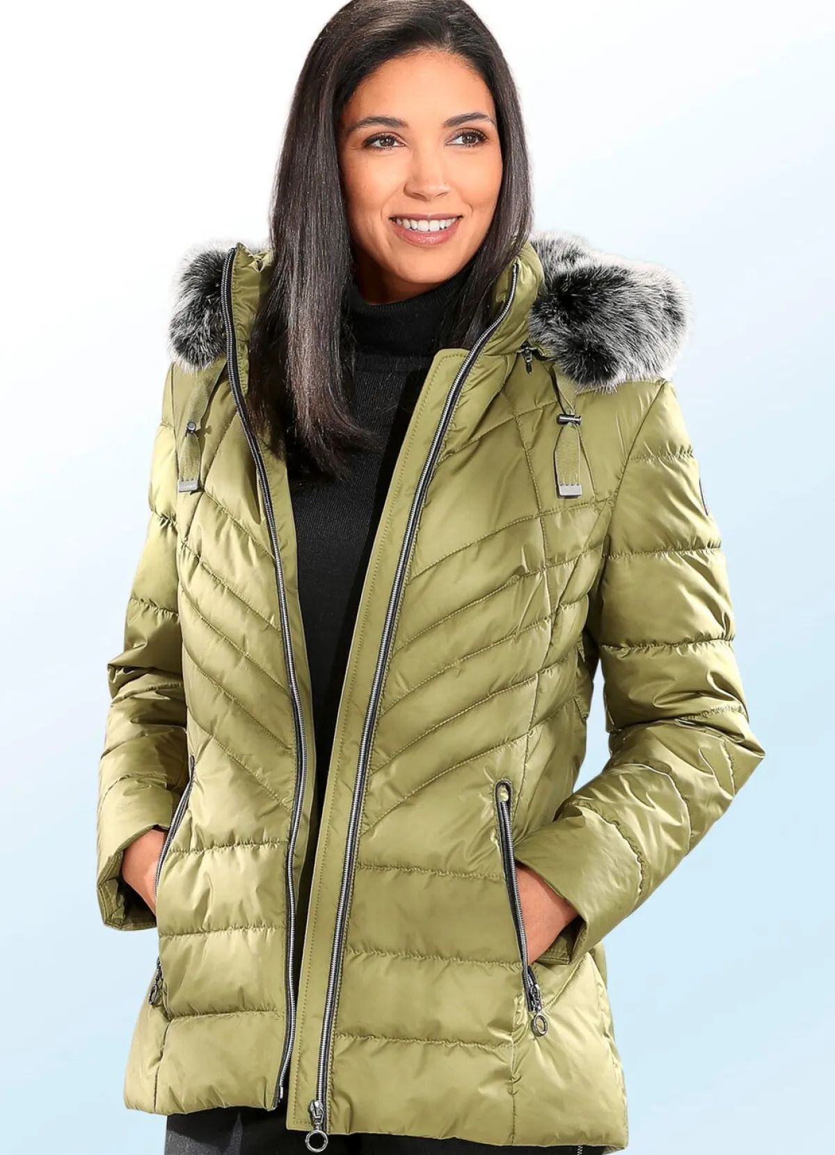BADER Jacke mit abnehmbarer Kapuze ERBSENGRÜN