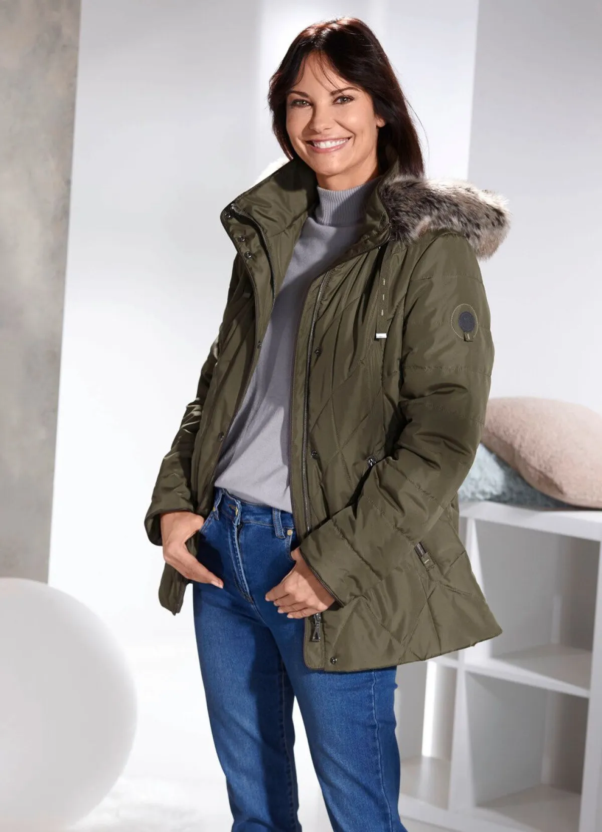 Sale BADER Jacke mit abnehmbarer Kunstpelz-Besatz LODENGRÜN