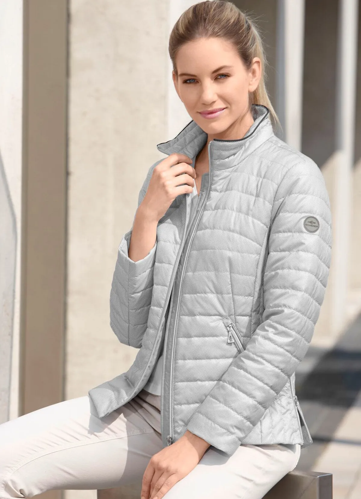Outlet BADER Jacke mit apartem Minimaldessin STEINGRAU-WEISS
