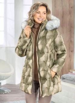 Outlet BADER Jacke mit Dessin in Kunstpelz-Optik GRÜN-CREME