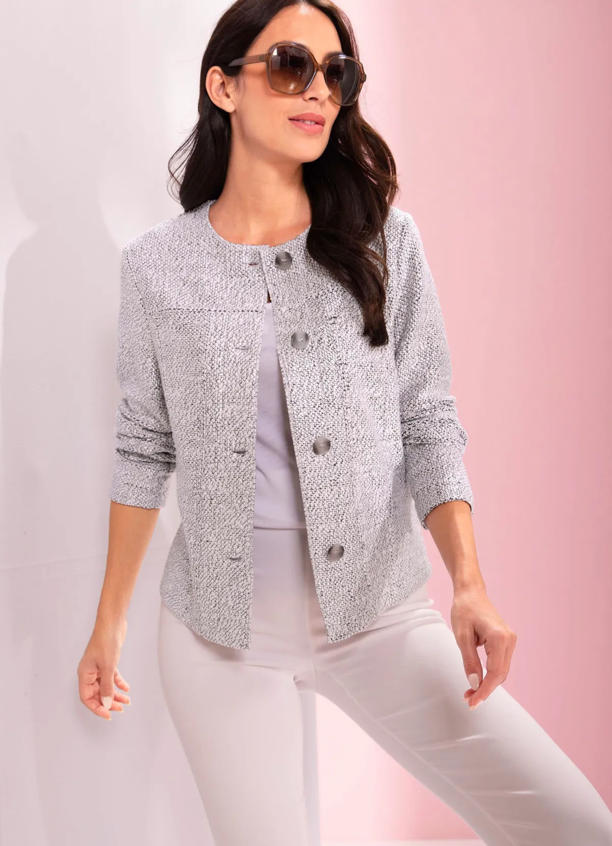 New BADER Jacke mit durchgehender Knopfleiste SILBERGRAU