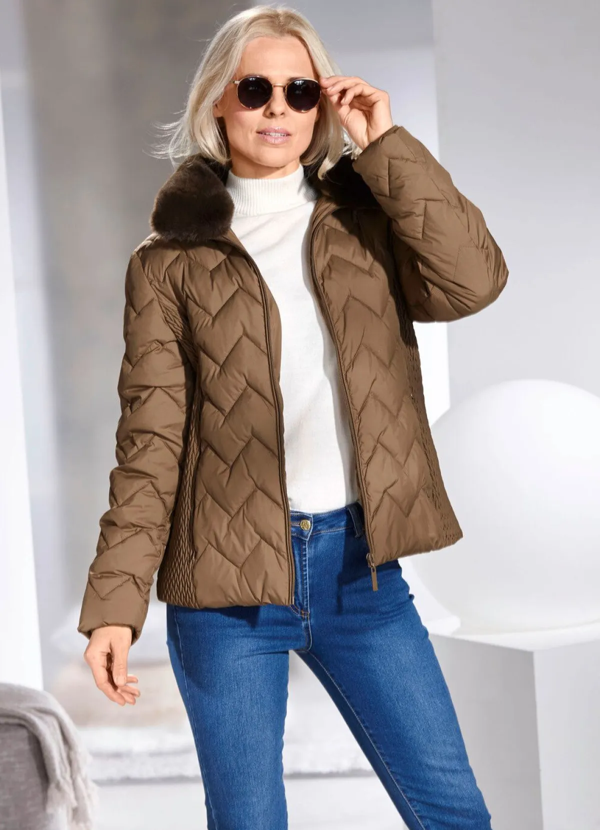 Clearance BADER Jacke mit fabelhaftem Zickzack-Stepp BRAUN