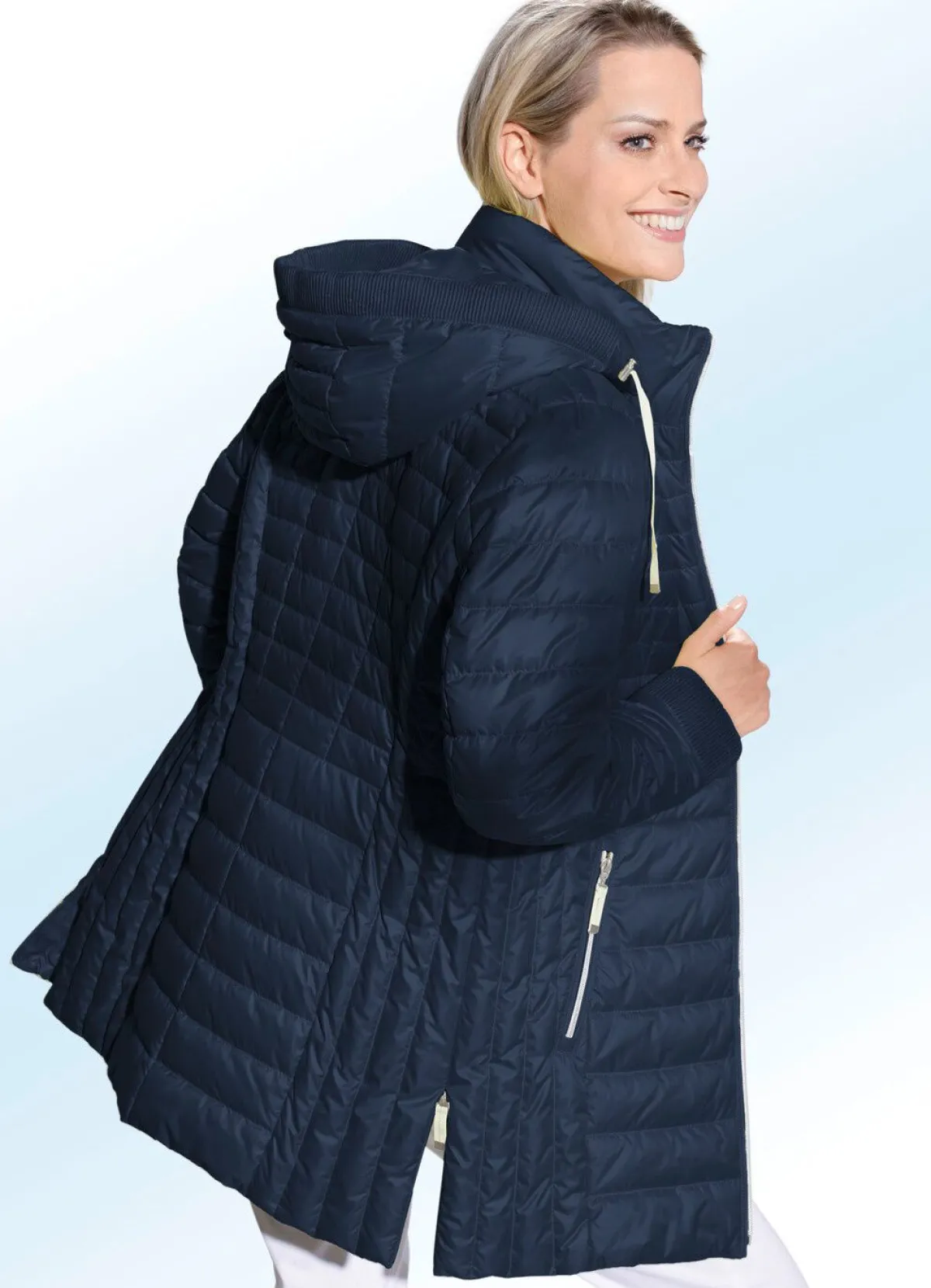 Online BADER Jacke mit gesmoktem Rand an der abnehmbaren Kapuze NAVY