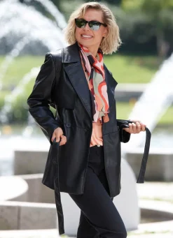 Clearance BADER Jacke mit Gürtel aus Nappaleder-Imitat SCHWARZ