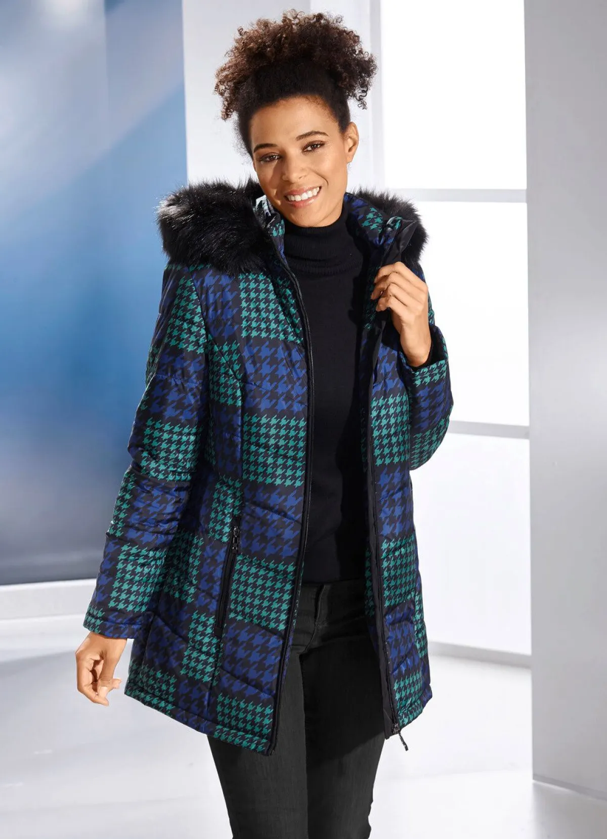 Clearance BADER Jacke mit Hahnentritt-Dessin GRÜN-BLAU-SCHWARZ
