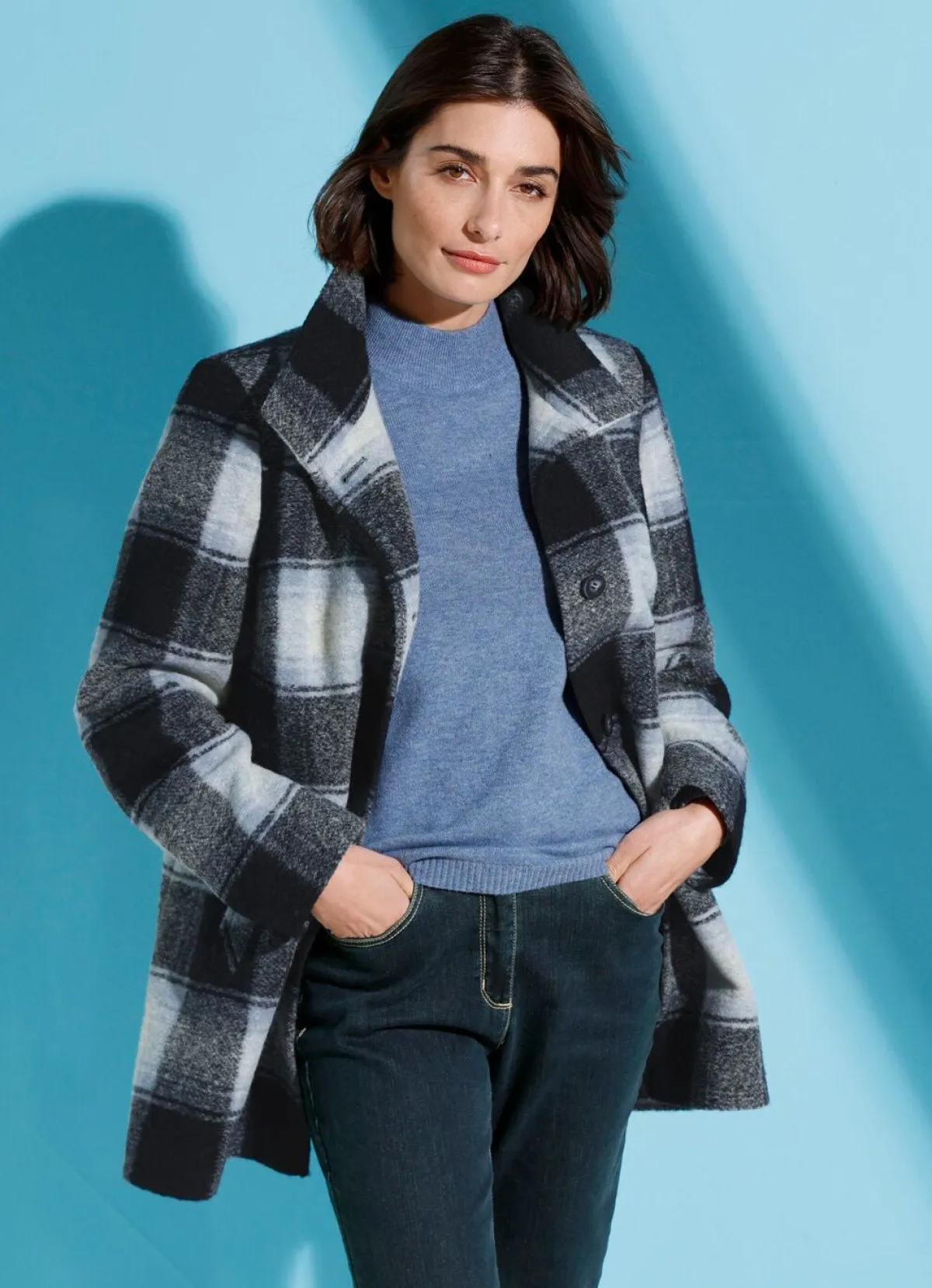 Discount BADER Jacke mit Karodessin BLAU-MARINE