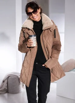 Best BADER Jacke mit Kunstpelz-Besatz am Kragen HASELNUSS