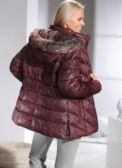 Sale BADER Jacke mit Kunstpelz-Innenausstattung in der Kapuze AUBERGINE-BUNT