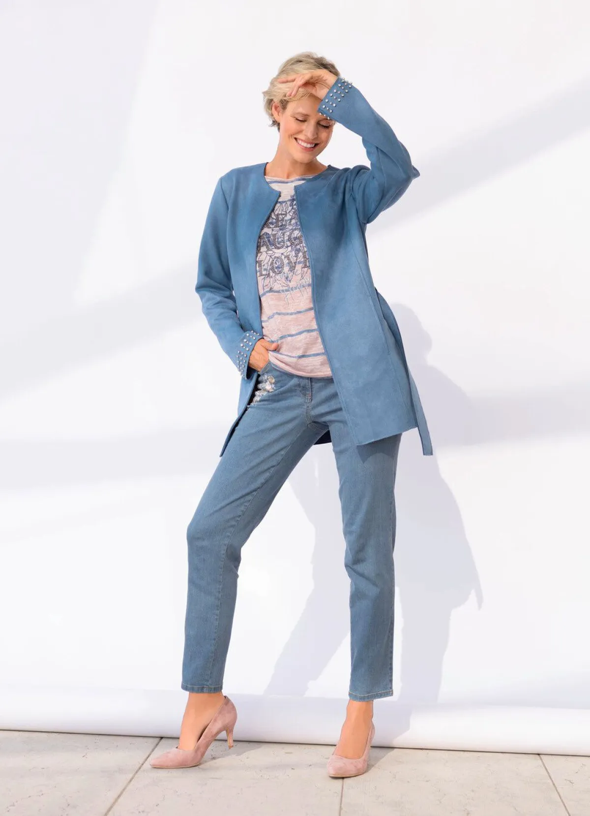 Discount laurakent Jacke mit offener Kantenverarbeitung RAUCHBLAU
