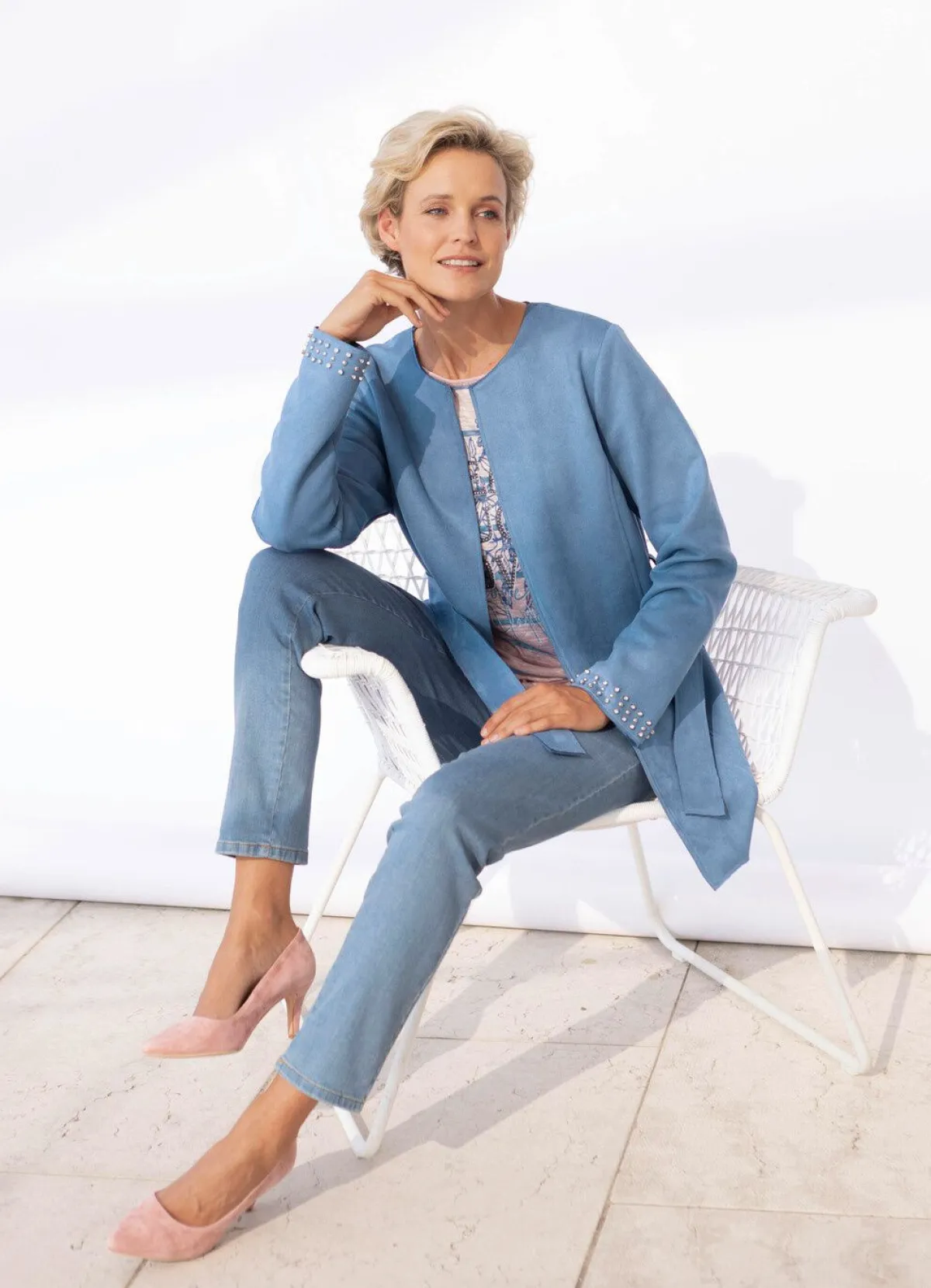 Discount laurakent Jacke mit offener Kantenverarbeitung RAUCHBLAU