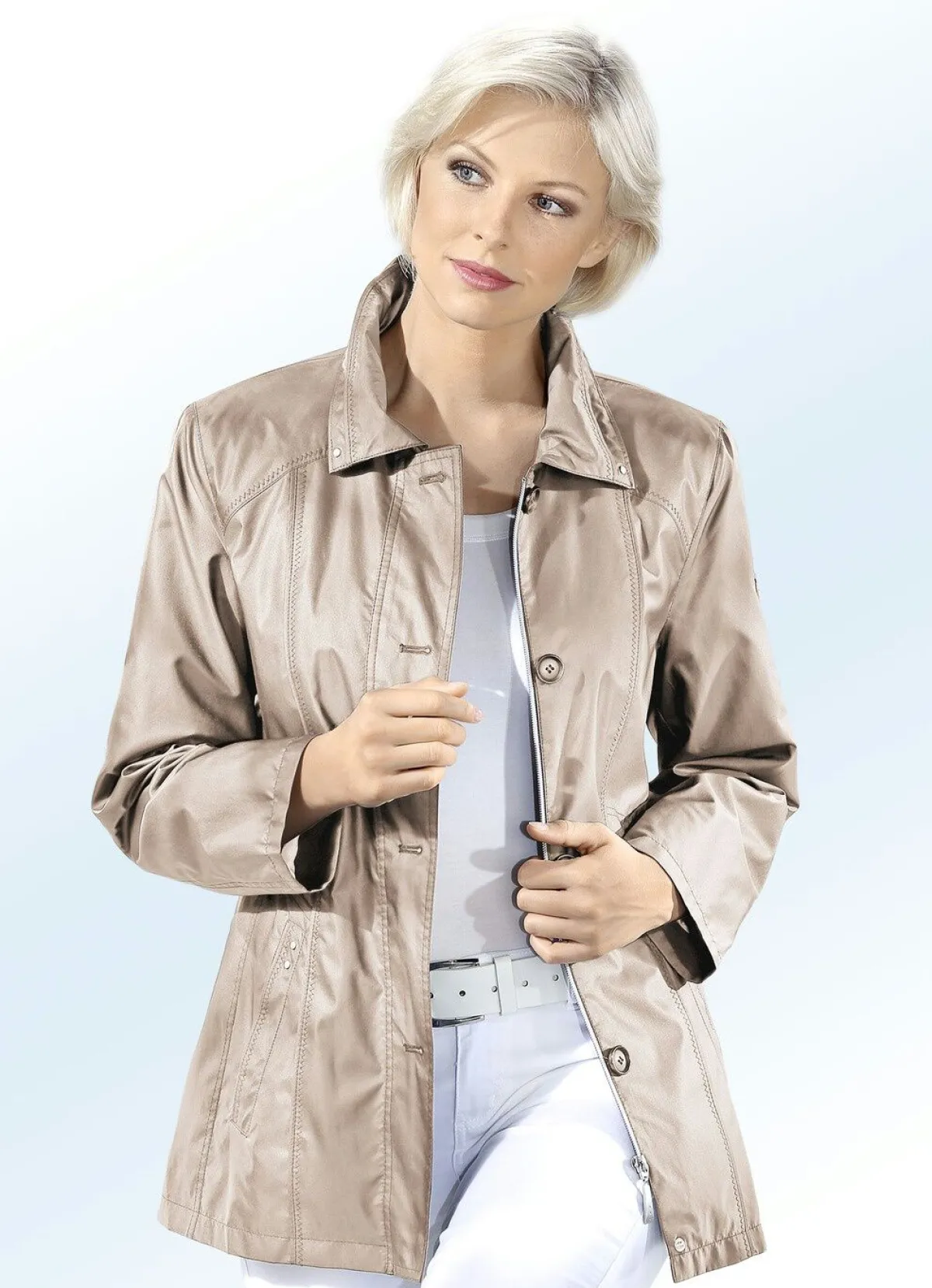 Hot BADER Jacke mit Reißverschluss unter der Knopfleiste CAMEL