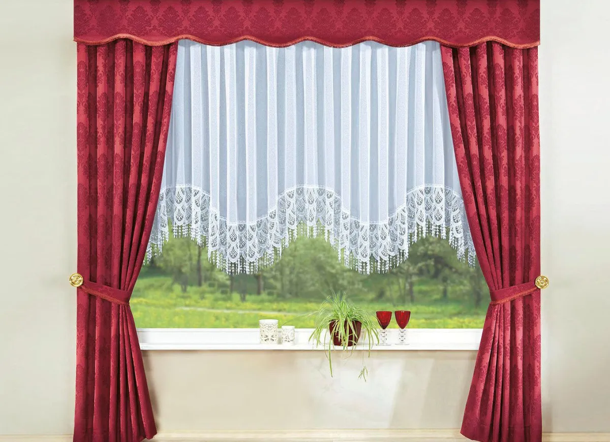 Best BADER Jacquard-Übergardine mit Universalschienenband WEINROT