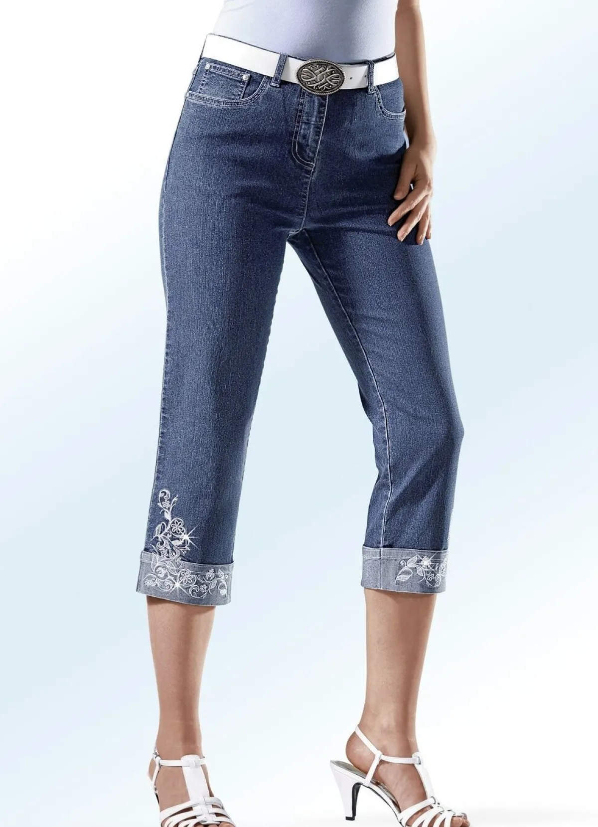 Clearance BADER 7/8-Jeans mit floraler Stickerei JEANSBLAU