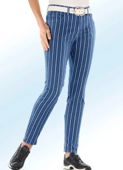 Sale BADER Jeans in aparter Streifendessinierung JEANSBLAU-ECRU