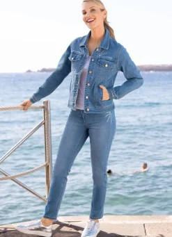 Online BADER Jeansjacke mit extravaganter Strasszier HELLBLAU