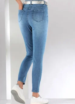 Online BADER Jeans mit floralen Lochstickereien und Strasssteinchen HELLBLAU