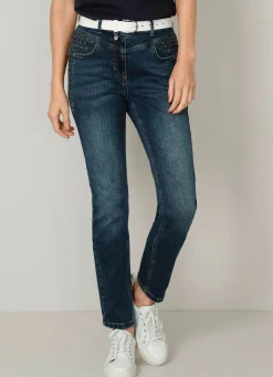 Clearance BADER Jeans mit Glitzersteinchen und Ziernähten BLAU