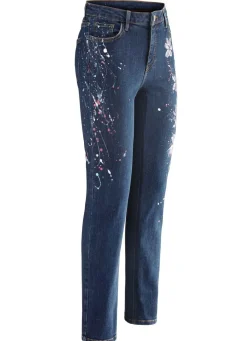 Hot BADER Jeans mit handbemalten, floralen Motiven DUNKELBLAU