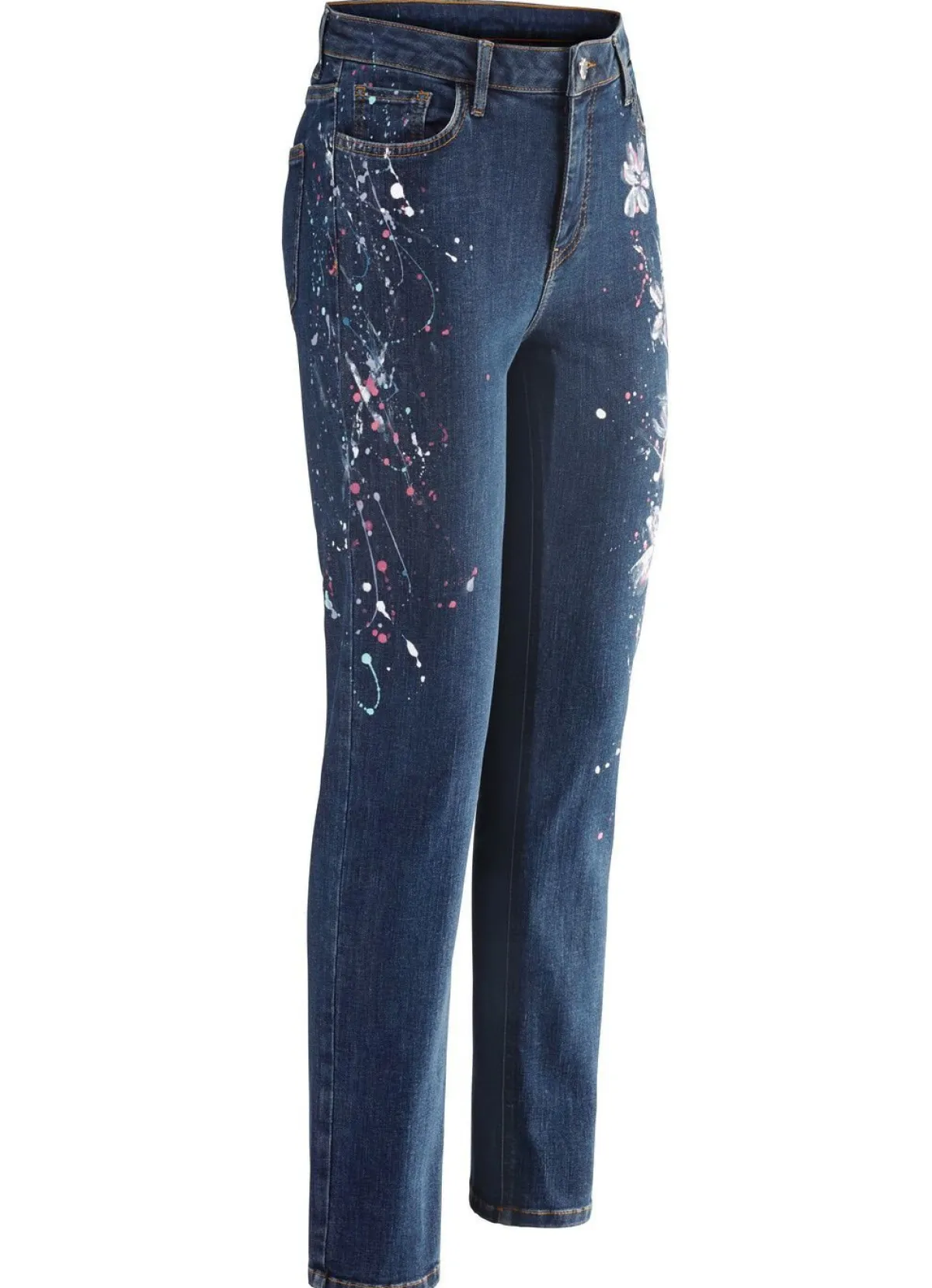 Hot BADER Jeans mit handbemalten, floralen Motiven DUNKELBLAU