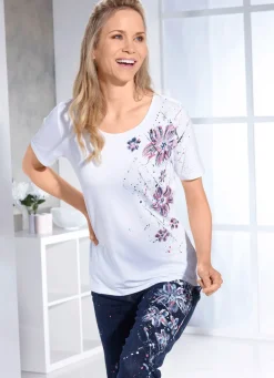 Hot BADER Jeans mit handbemalten, floralen Motiven DUNKELBLAU