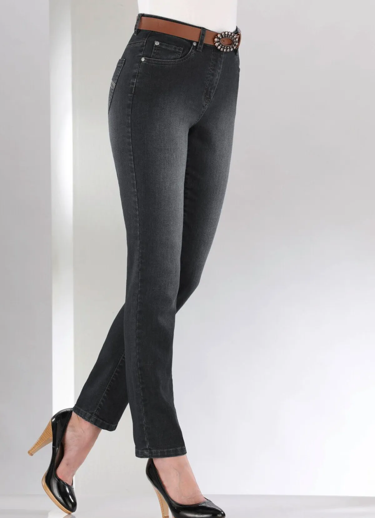 Clearance BADER Jeans mit schönen Stickereien und funkelnden Strassteinen GRAFIT
