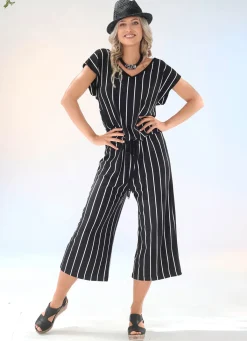Outlet BADER Jumpsuit mit Streifendessin allover SCHWARZ-ECRU