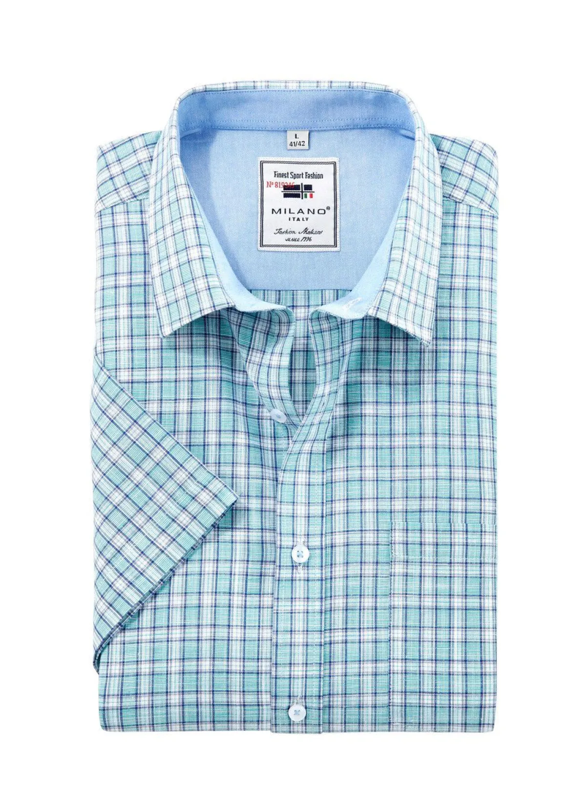 Clearance MILANO ITALY Kariertes ""-Hemd in 4 Farben TÜRKIS KARIERT