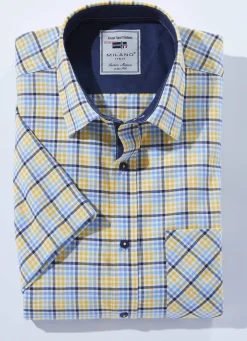 Outlet MILANO ITALY Kariertes ""-Hemd in 4 Farben GELB-BLAU KARIERT