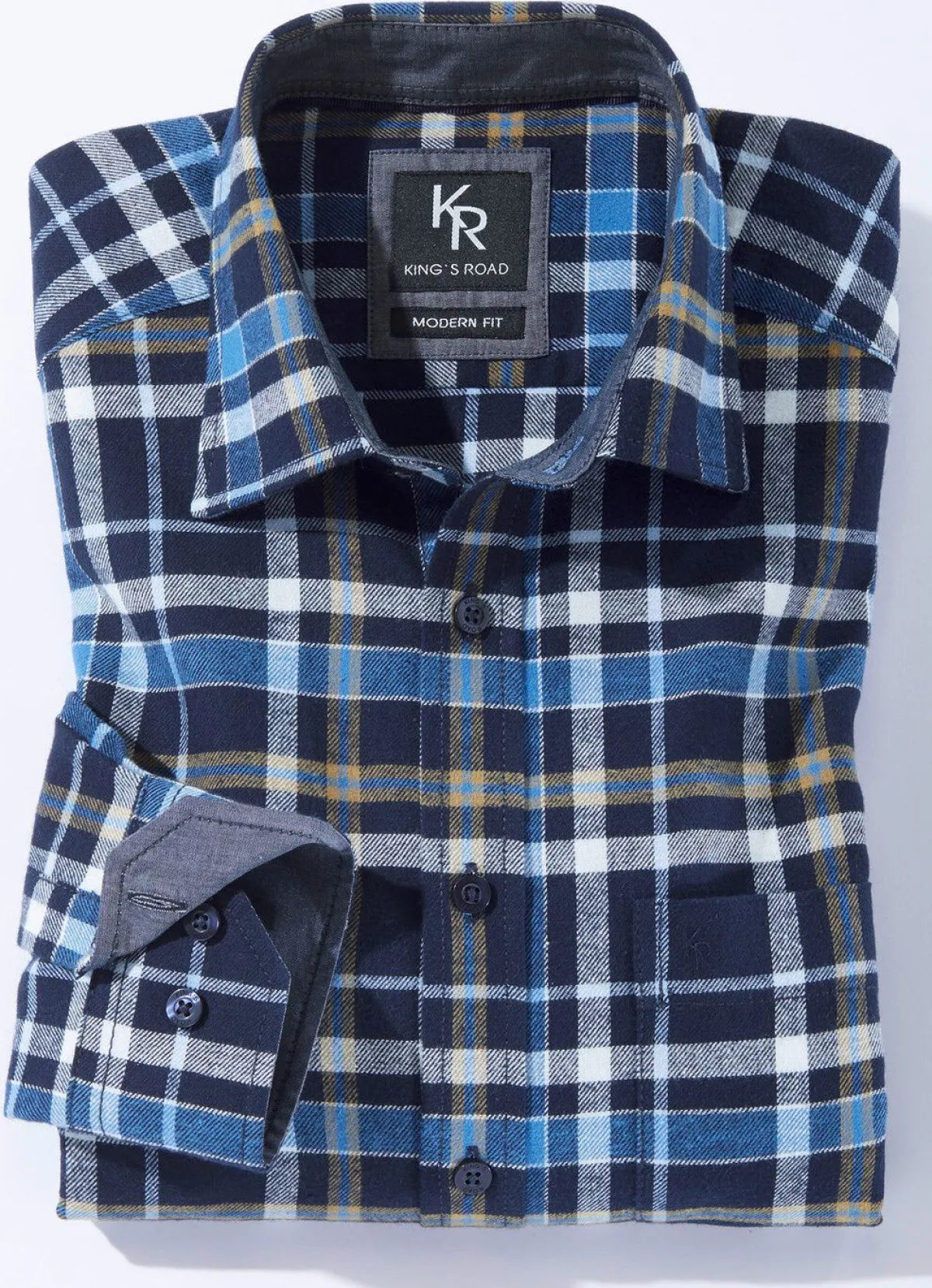 Sale BADER "King's Road"-Flanellhemd in 6 Farben MARINE-BLEU-WEISS KARIERT