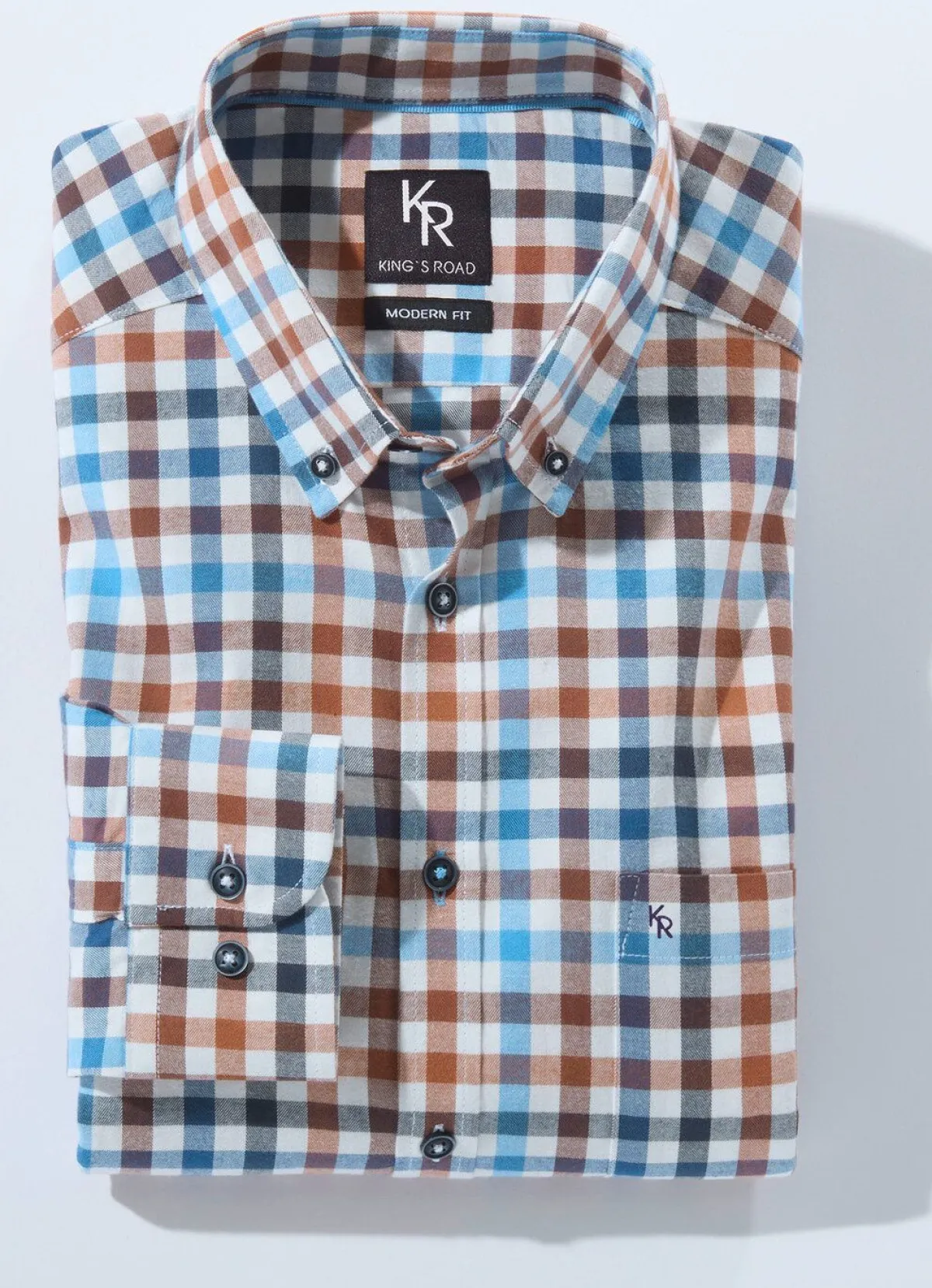 Clearance BADER "King's Road"-Hemd mit Button-Down-Kragen in 4 Farben BRAUN-BLAU-ECRU KARIERT