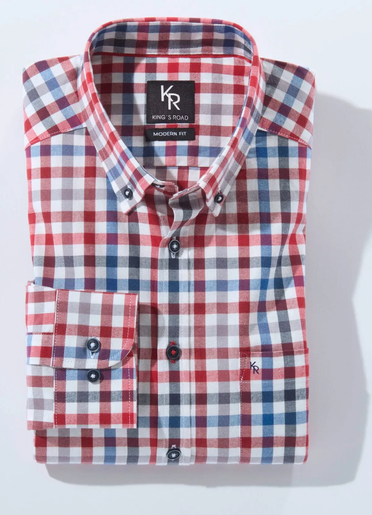 Best BADER "King's Road"-Hemd mit Button-Down-Kragen in 4 Farben ROT-BLAU-ECRU KARIERT