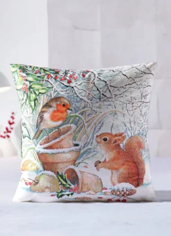 Sale BADER Kissenbezug Eichhörnchen mit Vogel ECRU-BUNT