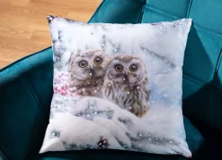 Discount BADER Kissenbezug in Samtoptik mit Schneeeulen-Motiv ECRU-BUNT