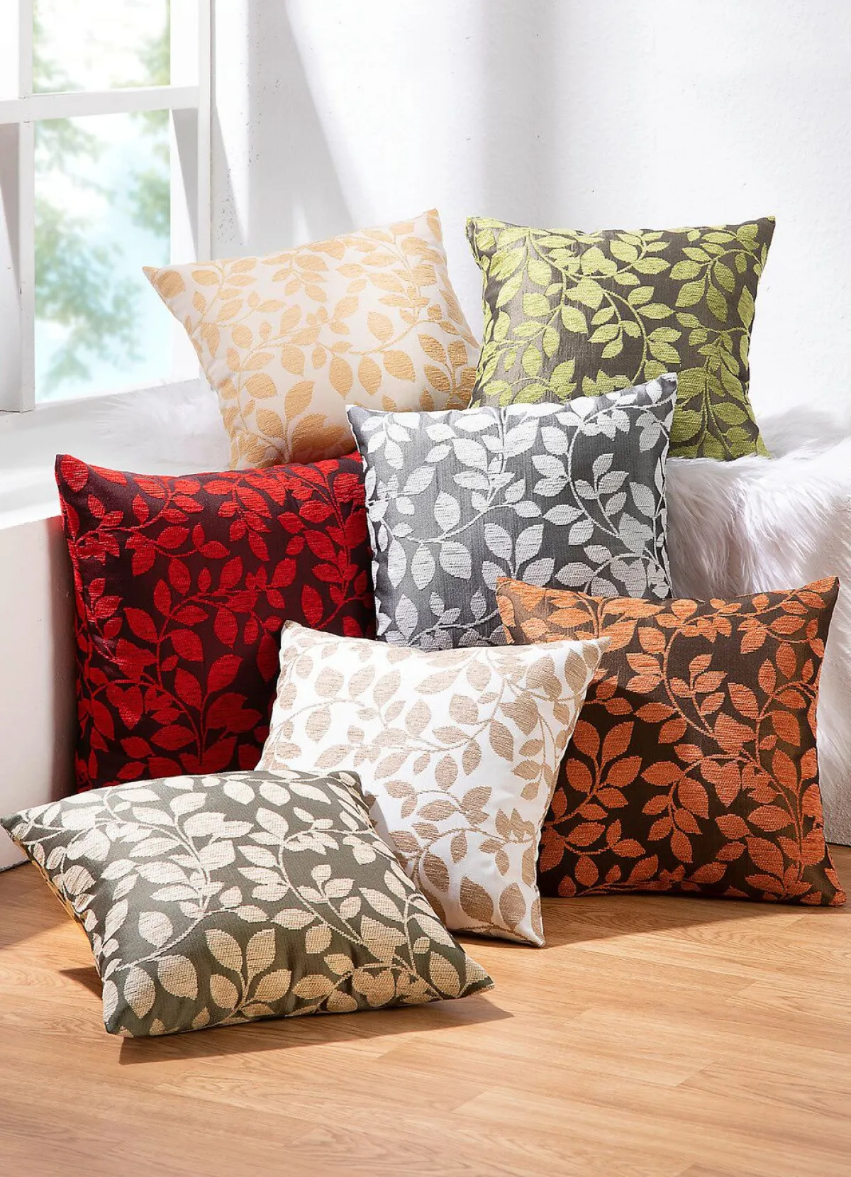 Discount BADER Kissenbezug mit hübschem Blättermotiv WEISS-BEIGE