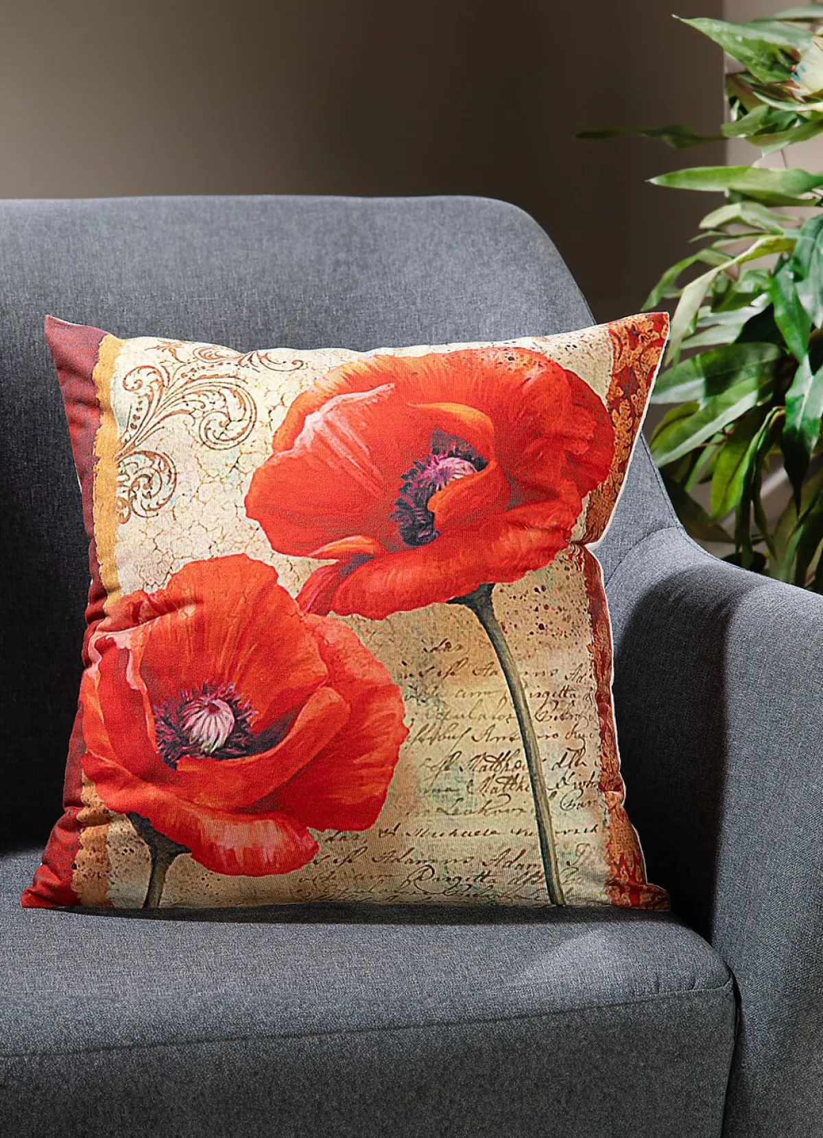 Discount BADER Kissenbezug mit Mohnblumen-Motiven BUNT