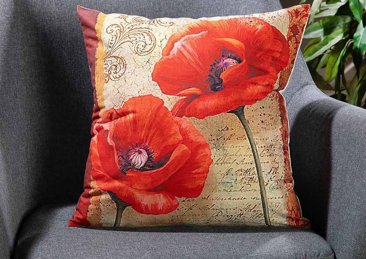 Discount BADER Kissenbezug mit Mohnblumen-Motiven BUNT