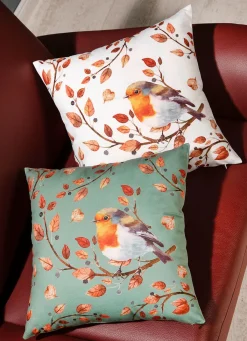 BADER Kissenbezug mit Vogel auf Zweig Motiv CREME