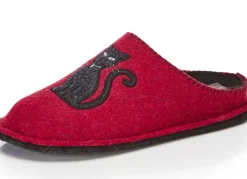 New BADER Klassiche Damen-Hausschuhe, Weite H, mit niedlicher Katzen-Applikation ROT
