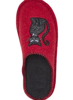 New BADER Klassiche Damen-Hausschuhe, Weite H, mit niedlicher Katzen-Applikation ROT