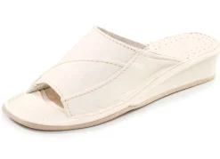New BADER Klassische Damen-Pantoletten, aus Leder CREME