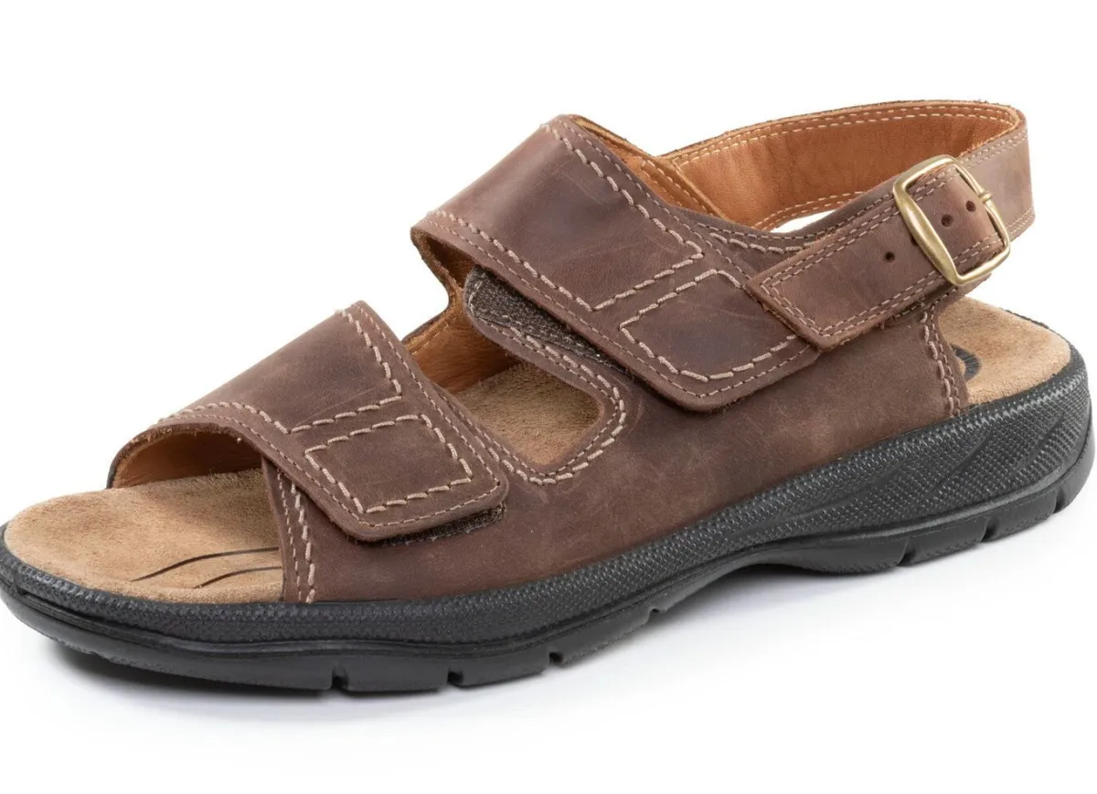 New BADER Klassische Herren-Sandalen, Weite H, mit Klettverschluss MOKKA