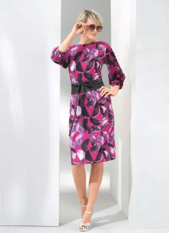 Best BADER Kleid in Premium-Qualität FUCHSIA-AUBERGINE-ECRU-BUNT