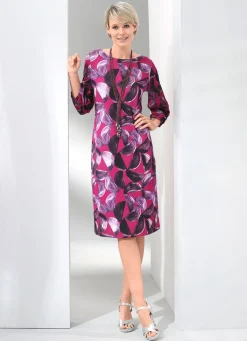 Best BADER Kleid in Premium-Qualität FUCHSIA-AUBERGINE-ECRU-BUNT