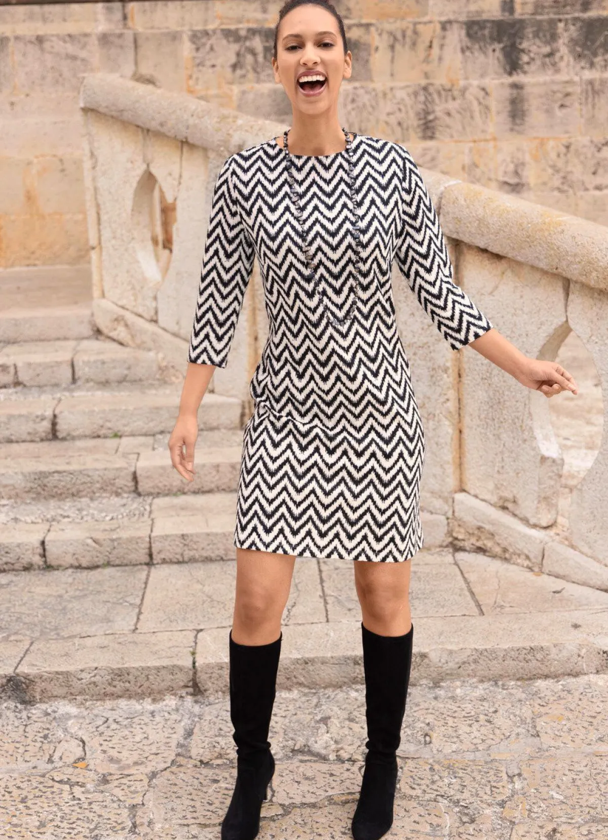 New BADER Kleid in Schlupfform SCHWARZ-ECRU
